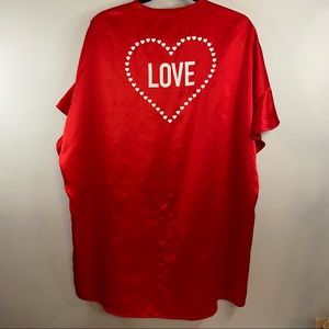 Victoria's Secret Red LOVE Satin Robe OS Heart Flutter Short Sleeve Kimono